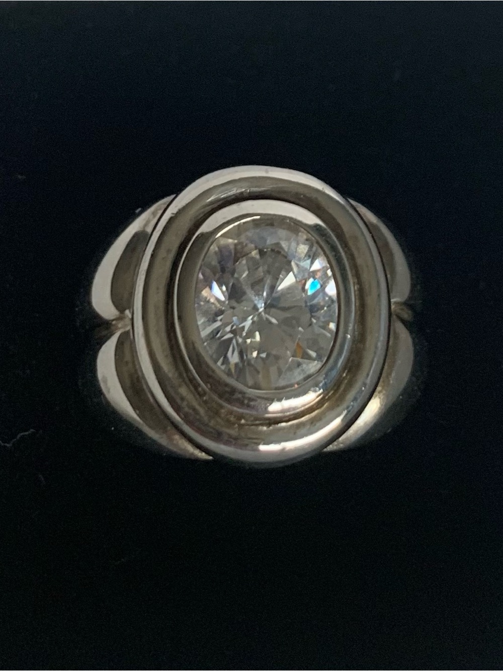 Sterling Silver Oval Cubic Zirconia Bezel Ring